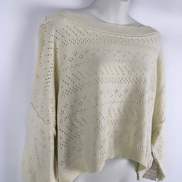 Free People White Sands Oversize Pullover Sweater Top Size L - NWT - Picture 3 of 9